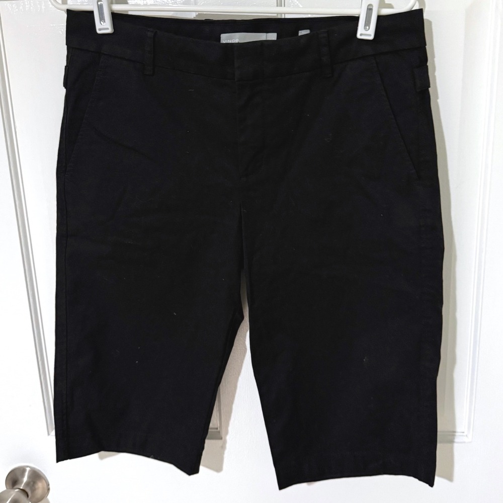 Vince Womens Black Tailored Chino Shorts Size 8 Cinch Back Bermuda Slant Pocket